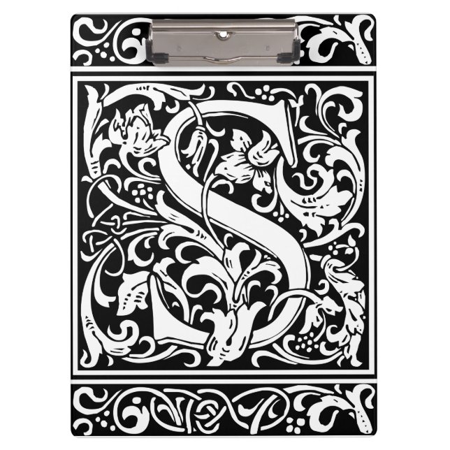 Letter S Medieval Monogram Art Nouveau Clipboard (Front)