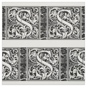 Letter S Medieval Monogram Art Nouveau Fabric