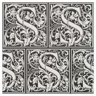 Letter S Medieval Monogram Art Nouveau Fabric