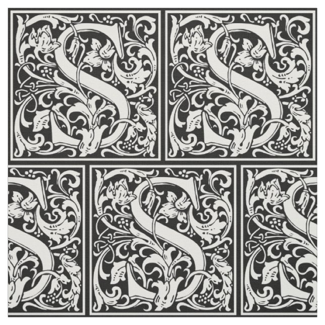 Letter S Medieval Monogram Art Nouveau Fabric (Swatch)