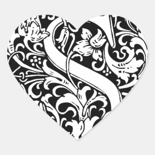 Letter S Medieval Monogram Art Nouveau Heart Sticker
