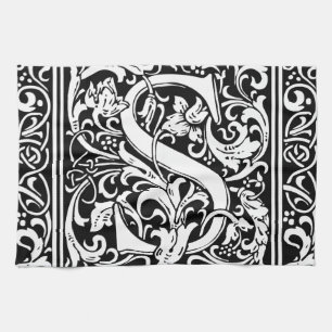 Letter S Medieval Monogram Art Nouveau Kitchen Towel