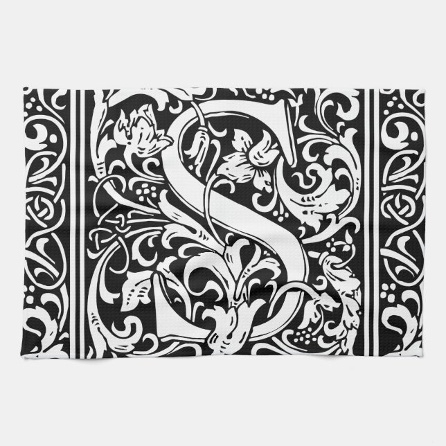 Letter S Medieval Monogram Art Nouveau Kitchen Towel (Horizontal)