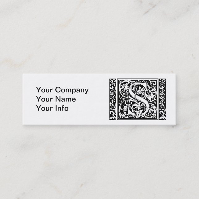 Letter S Medieval Monogram Art Nouveau Mini Business Card (Front)