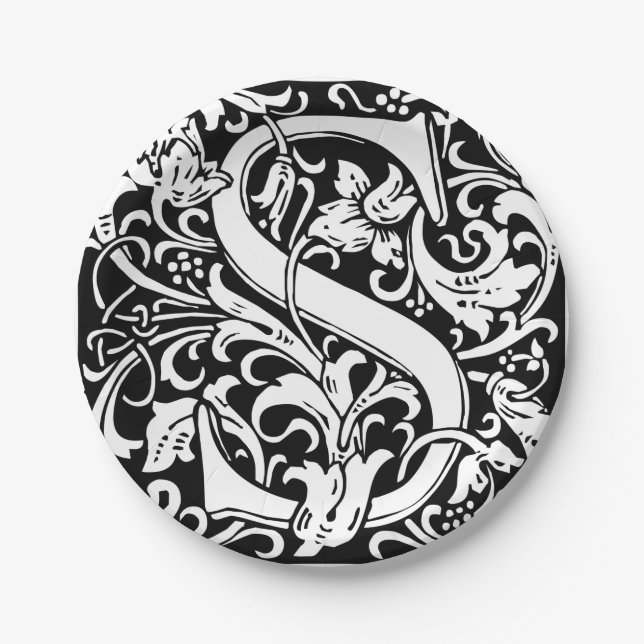 Letter S Medieval Monogram Art Nouveau Paper Plate (Front)