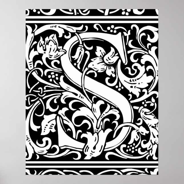 Letter S Medieval Monogram Art Nouveau Poster (Front)