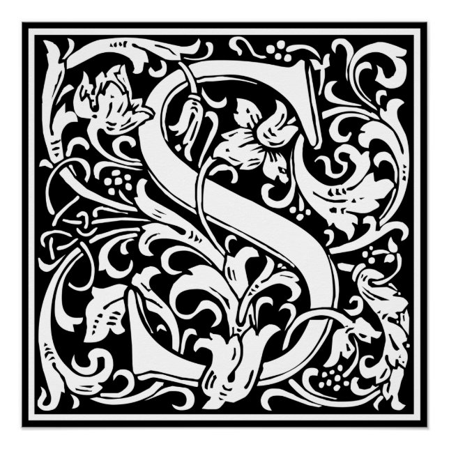 Letter S Medieval Monogram Art Nouveau Poster (Front)