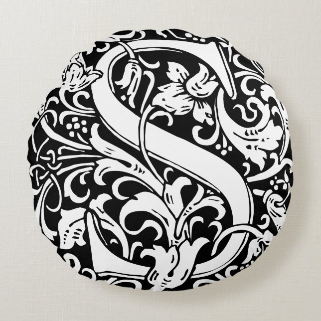 Letter S Medieval Monogram Art Nouveau Round Pillow (Front)