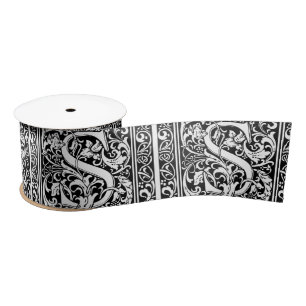 Letter S Medieval Monogram Art Nouveau Satin Ribbon