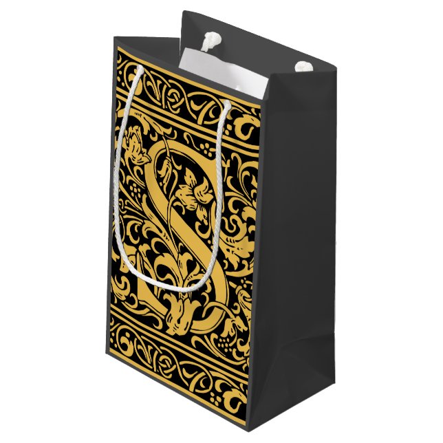 Letter S Medieval Monogram Art Nouveau Small Gift Bag (Back Angled)