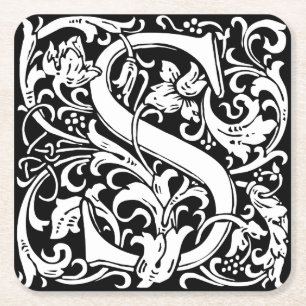 Letter S Medieval Monogram Art Nouveau Square Paper Coaster