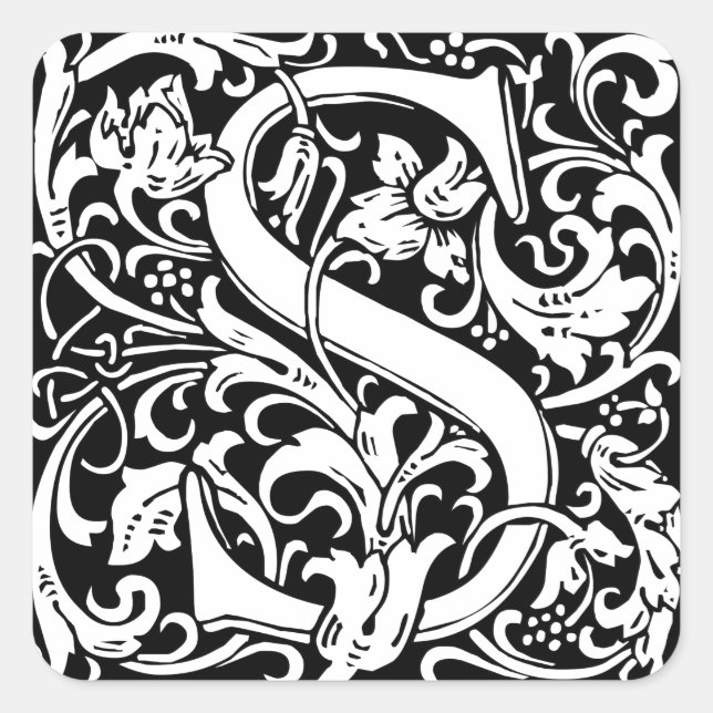 Letter S Medieval Monogram Art Nouveau Square Sticker (Front)