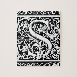 Letter S Medieval Monogram Vintage Initial Jigsaw Puzzle