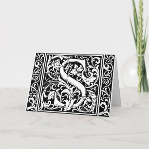 Letter S Medieval Monogram Vintage Initial Note Card