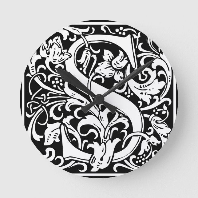 Letter S Medieval Monogram Vintage Initial Round Clock (Front)