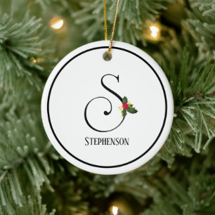Letter S Monogram And Name Christmas Ceramic Ornament