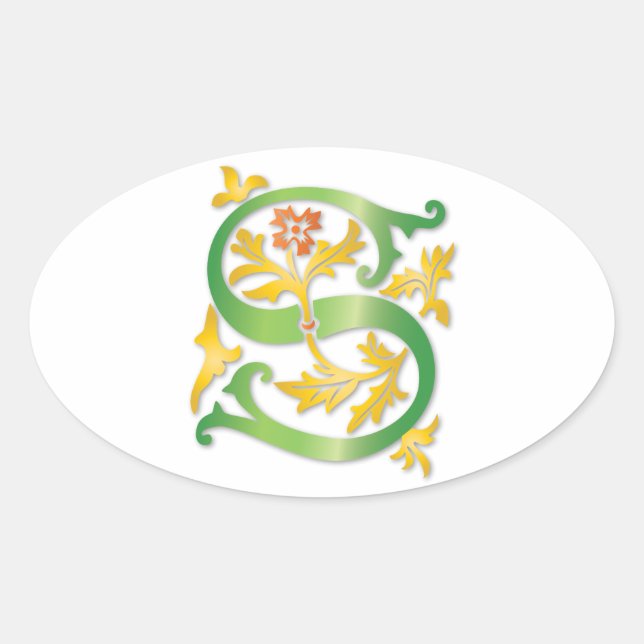 Letter S Monogram Fleur de lis Oval Sticker (Front)