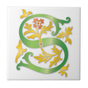 Letter S Monogram Fleur de lis Tile