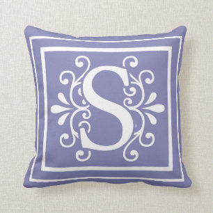 Letter S Monogram Periwinkle Purple Throw Pillow