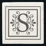 Letter S Monogram Stone Coasters<br><div class="desc">monogram, initial, elegant, black, white, square, border, letter s</div>