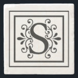 Letter S Monogram Stone Coasters<br><div class="desc">monogram, initial, elegant, black, white, square, border, letter s</div>