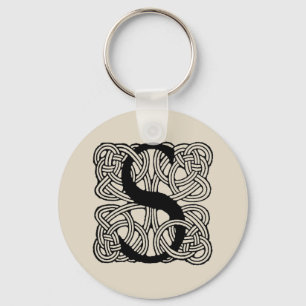Letter S Monogram Vintage Celtic Knot Print Keychain