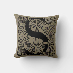 Letter S Monogram Vintage Celtic Knot Print Throw Pillow