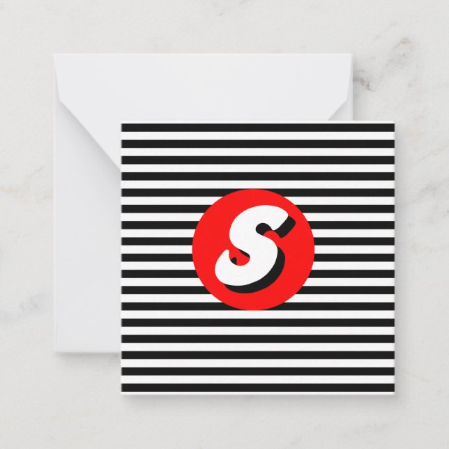 Letter S on Black and White Stripes Card (Front)
