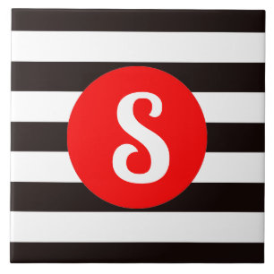 Letter S on Black and White Stripes Tile