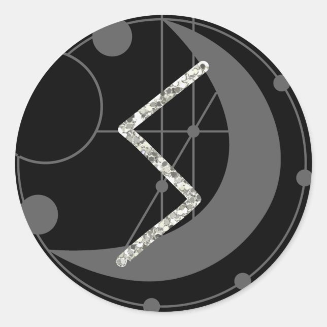 Letter S Rune Runic Monogram Geometric Moon Black Classic Round Sticker (Front)