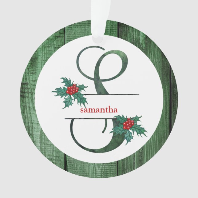 *~* Letter S Rustic Christmas PHOTO Wood AP44 Ornament (Front)