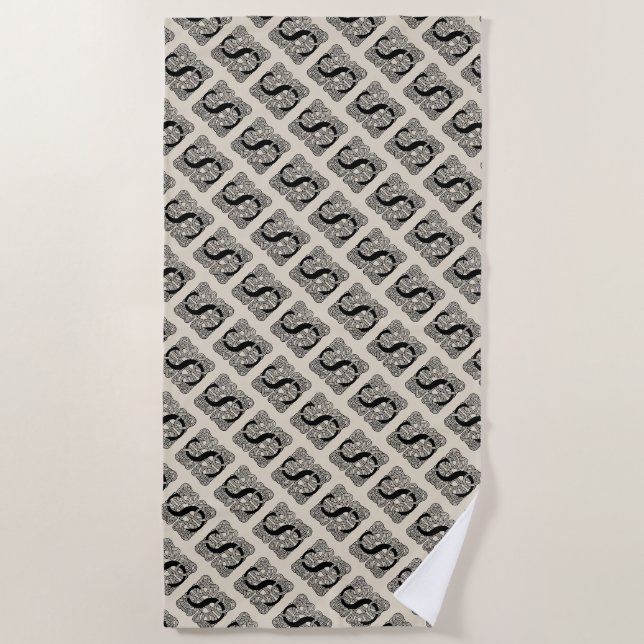 Letter S Vintage Celtic Knot Monogram Beach Towel (Front)