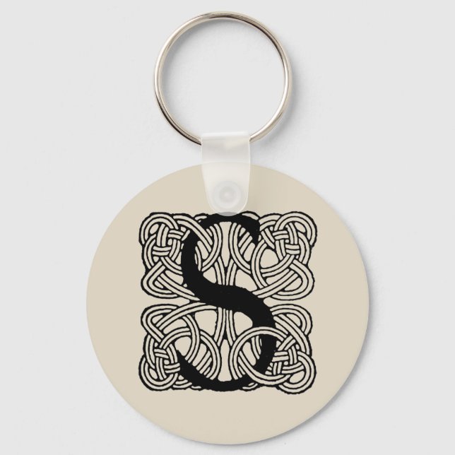 Letter S Vintage Celtic Knot Monogram Keychain (Front)