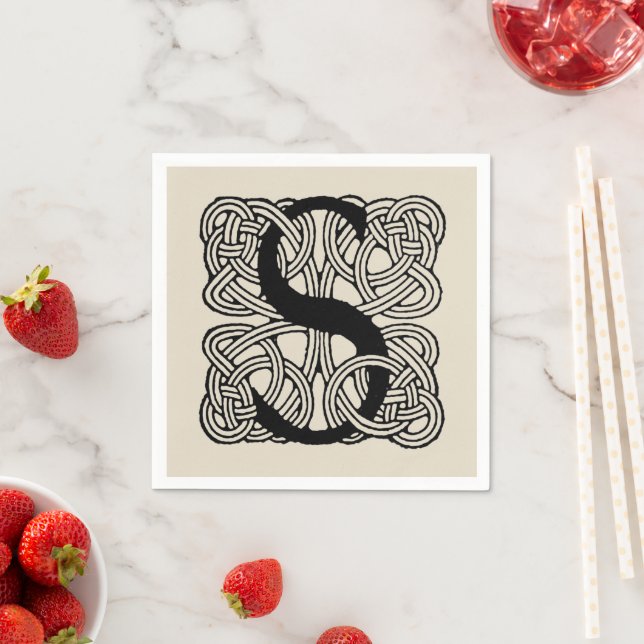 Letter S Vintage Celtic Knot Monogram Napkin (Insitu)