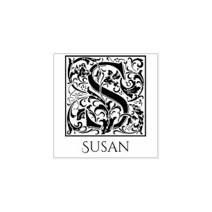 Letter S Vintage First Letter with Custom Name Rubber Stamp