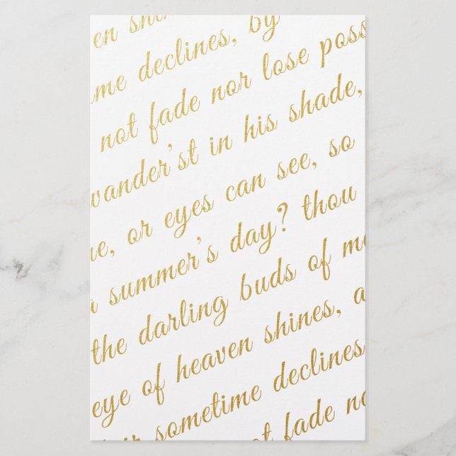Letter Script Faux Gold Typography Poetry White (Front)
