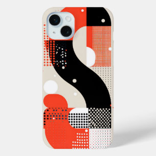 Letter shapes with dots in red and black iPhone 15 mini case