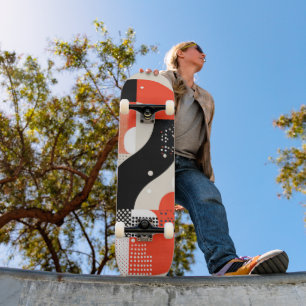 Letter shapes with dots in red and black skateboard