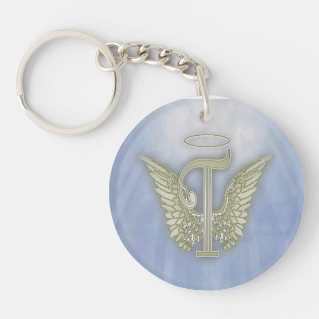 Letter T Angel Monogram Keychain (Front)