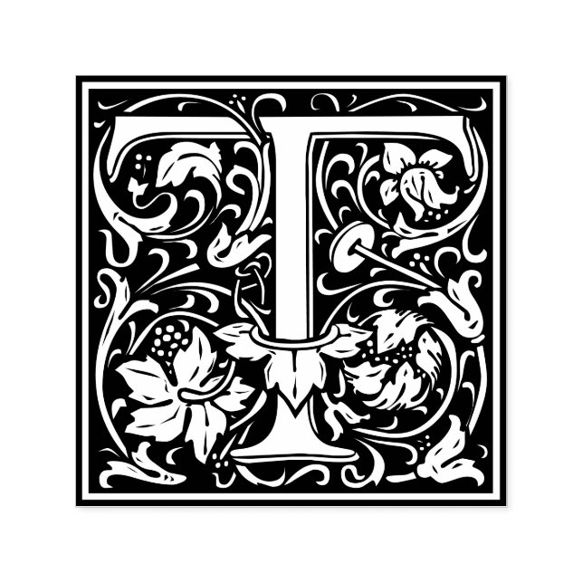 Letter T art nouveau black and white Tile Self-inking Stamp (Design)