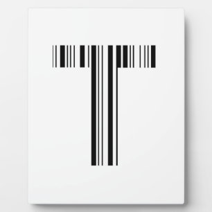 LETTER T BAR CODE First Initial Barcode Pattern Plaque
