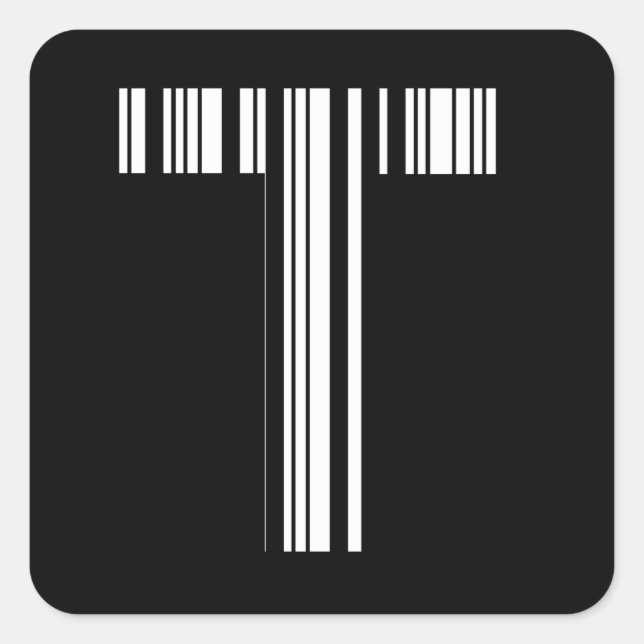 LETTER T BAR CODE First Initial Barcode Pattern Square Sticker (Front)