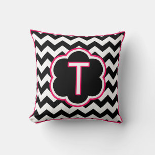Letter T Black and White Chevron Monogram Throw Pillow