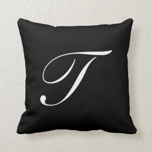 Letter T Black Monogram Pillow
