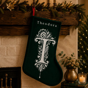 Letter T Botanical Monogram Personalized Stocking