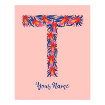 letter T customized floral wall art