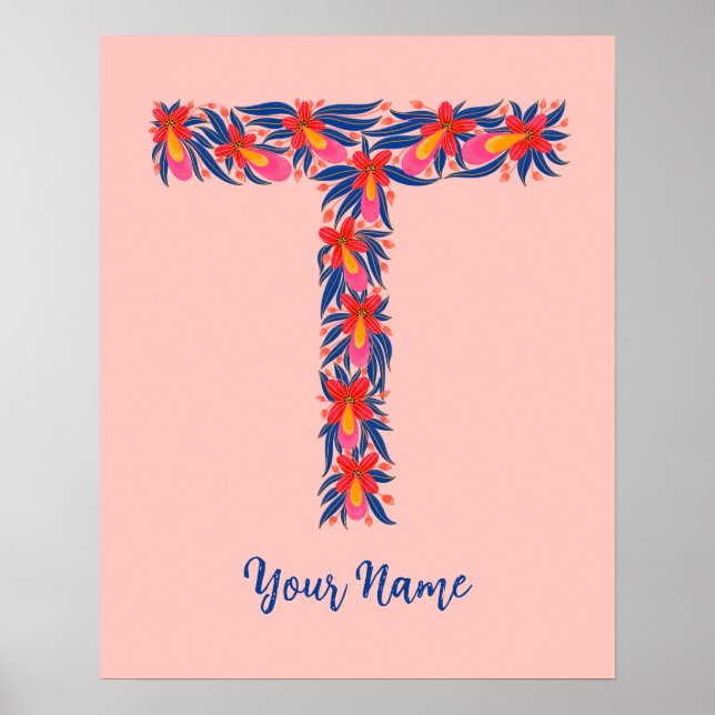 letter T customized floral wall art (Front)