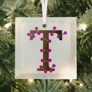 Letter T decorative initial on Glass Ornament