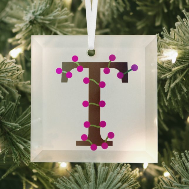Letter T decorative initial on Glass Ornament (Insitu)