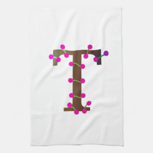 Letter T decorative initial on white Kitchen Towel
